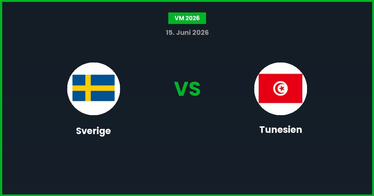 Sverige vs Tunesien – Bedste Odds – 15/06/2026