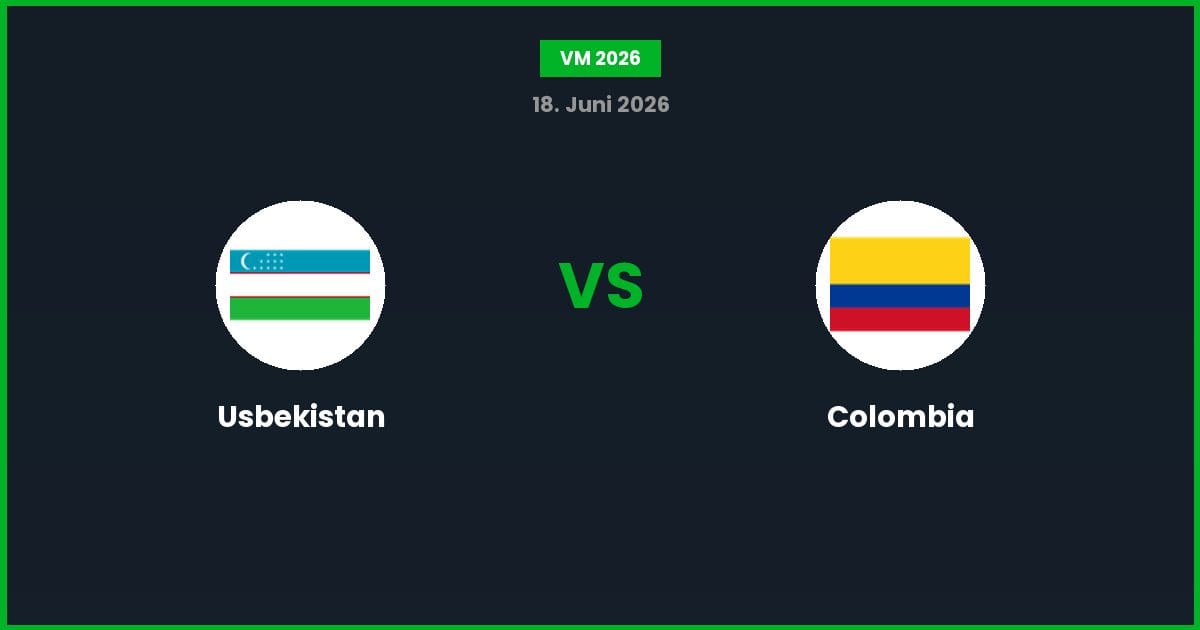 Usbekistan vs Colombia – Bedste Odds – 18/06/2026