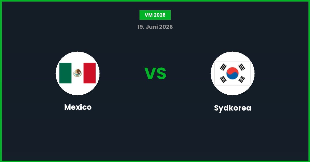 Mexico vs Sydkorea – Bedste Odds – 19/06/2026