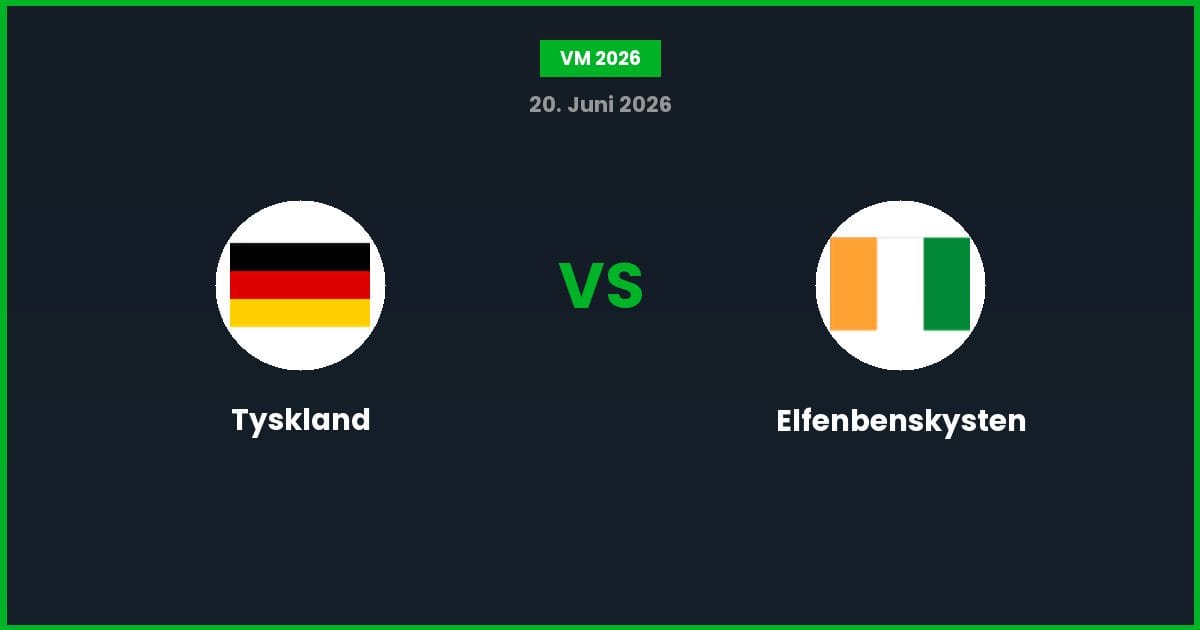 Tyskland vs Elfenbenskysten – Bedste Odds – 20/06/2026