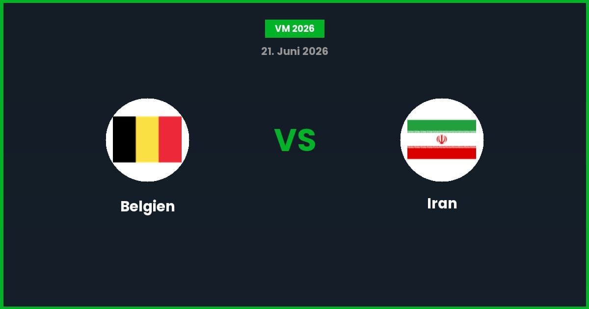 Belgien vs Iran – Bedste Odds – 21/06/2026