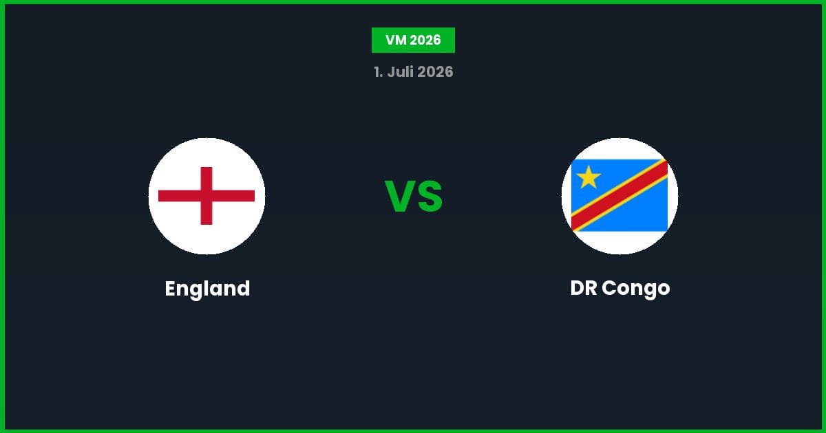 England vs DR Congo – Bedste Odds – 01/07/2026