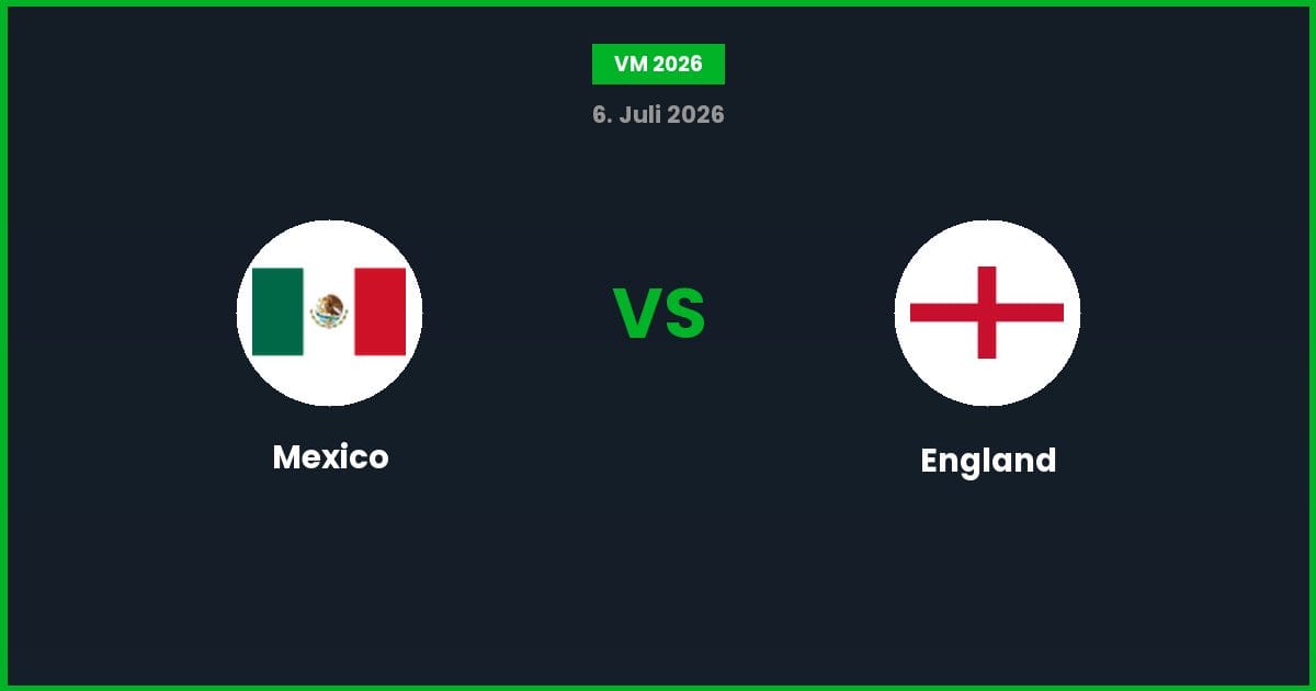 Mexico vs England – Bedste Odds – 06/07/2026