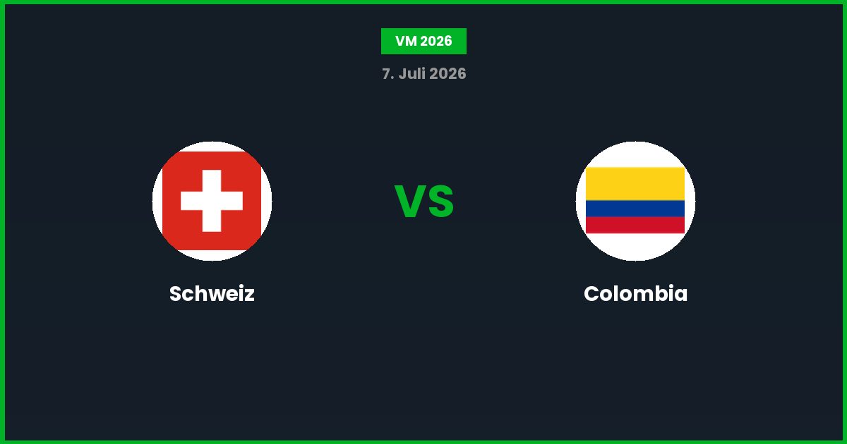 Schweiz vs Colombia – Bedste Odds – 07/07/2026