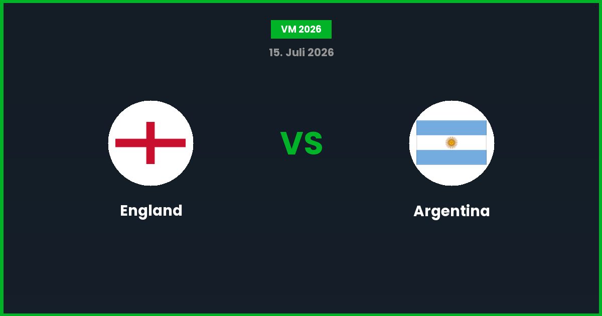 England vs Argentina – Bedste Odds – 15/07/2026
